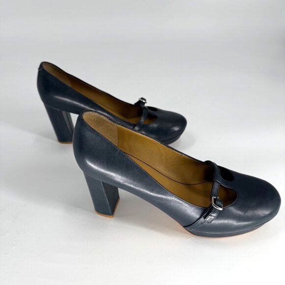 See By Chloé Womens 37.5 Blue Leather Mary Jane Heels - Picture 10 of 14